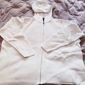 Denim and Co, white cotton knit long sleeved, zip-front hoodie. Never worn.